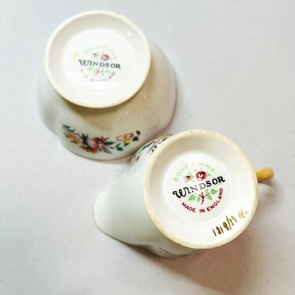 Windsor England Sugar Bowl & Creamer Yellow Trim Vintage Bone China Numbered - Picture 7 of 10